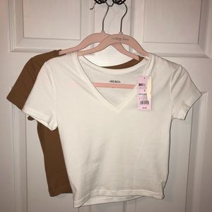 BUNDLE‼️WildFable Cropped V-Neck: Brown & White